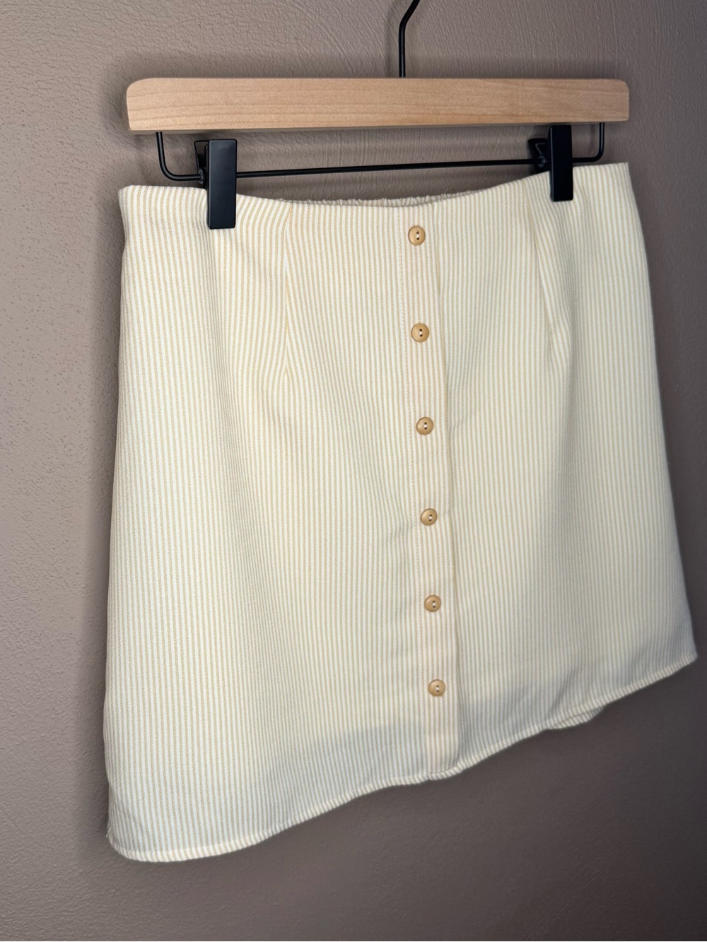 Fablux Yellow And White Striped Seersucker Mini Skirt With Button Detailing - Picture 5 of 14